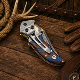 7.25" Western Cowboy Folding Pocket Knife – Damascus Steel & Compact Wood Handle