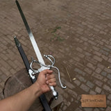 Handmade Renaissance Rapier Sword Replica in Polished Steel for Collection and Display