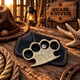 Iron Fist – Heavy Hand-Cast Engraved Brass Knuckle Display Piece with Leather Sheath