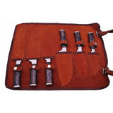 6-Piece Ladder Pattern Damascus Knife Set with Black Wood Handles and Steel Bolsters