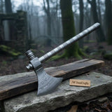 Damascus Steel Smoking Pipe Axe – Hand Forged Functional Pipe Tomahawk with Carved Hardwood Handle | JW SteelCrafts