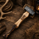 Ironforge Damascus Steel Hammer – 16″ Burnt Ash Wood Handle