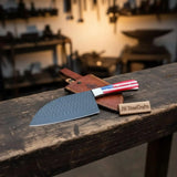 Ko-Santoku Knife with Hammered Carbon Steel Blade and USA Flag Handle