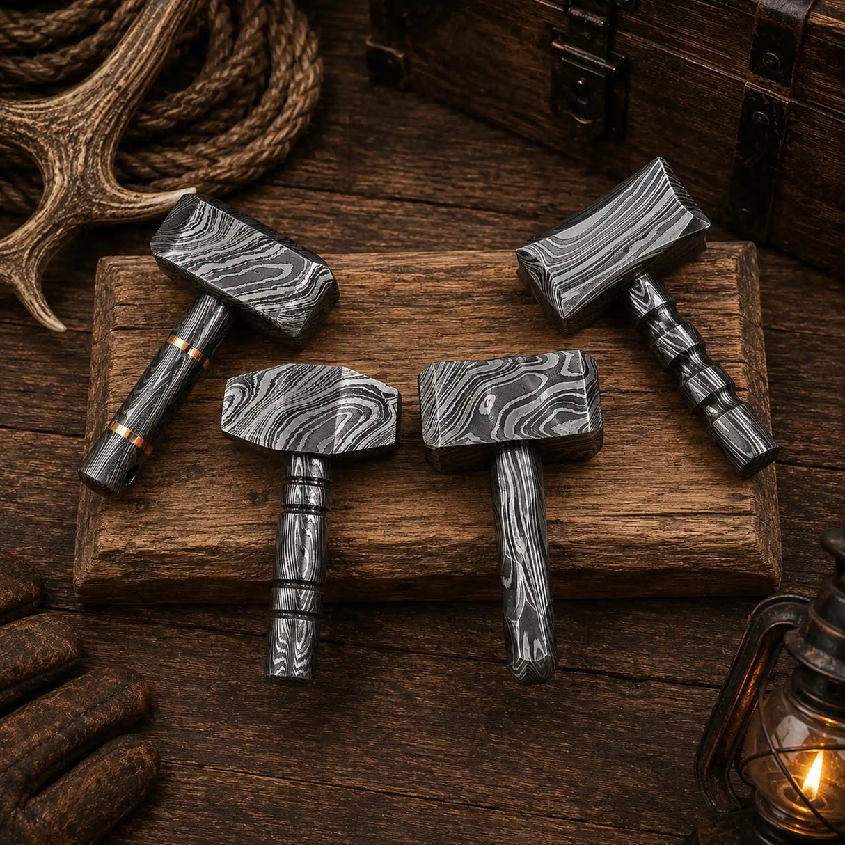 Mini Mjölnir Damascus Hammer Pendant – Handcrafted Norse Gift