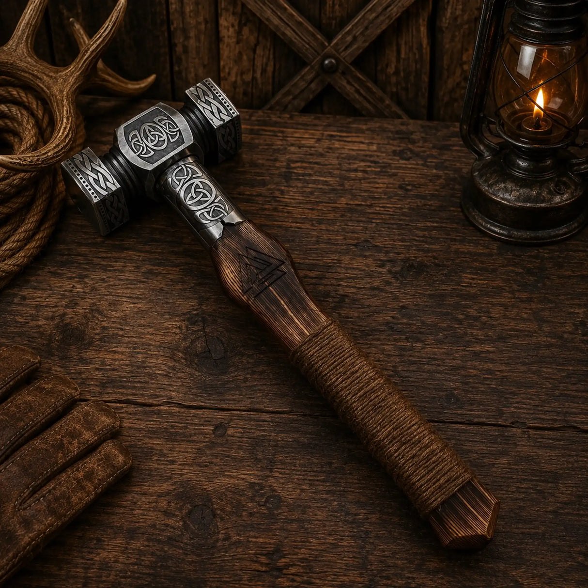 Mjölnir Viking Hammer – Handmade 18″ Norse Décor with Rope Grip