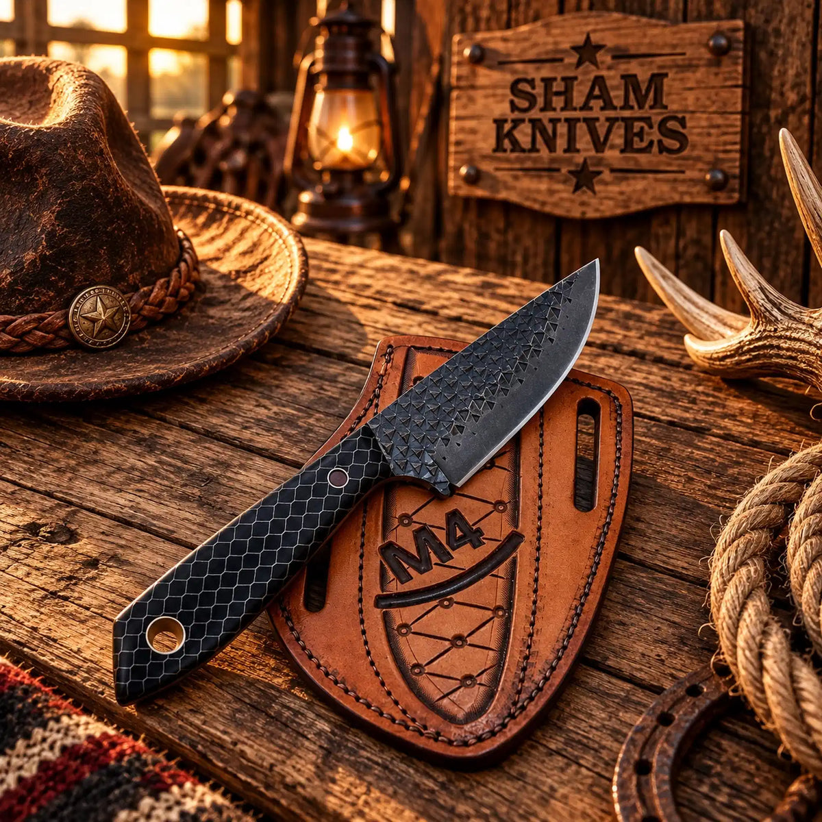 Night Hawk Rasp Steel Field Dressing Knife – Black Micarta & Pancake leather sheath