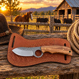Oakridge Rasp Steel Skinner Knife – Wood Handle & Leather Sheath