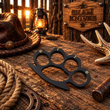 OFFO & GFOD – Black Engraved Brass Knuckle Collectible with Leather Sheath