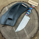 Serbian Utility Knife 9” Acid Etched Blade with Resin Handle & Leather Sheath