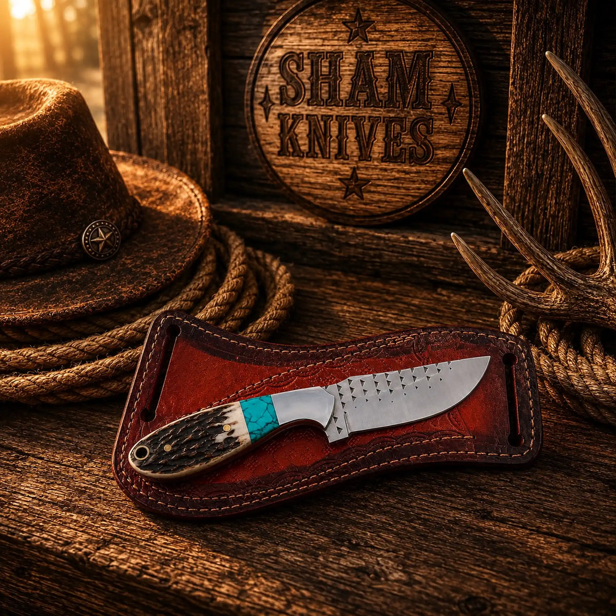 Stag Handle Western Ranch Knife – Rasp Steel & Cross-Draw Sheath