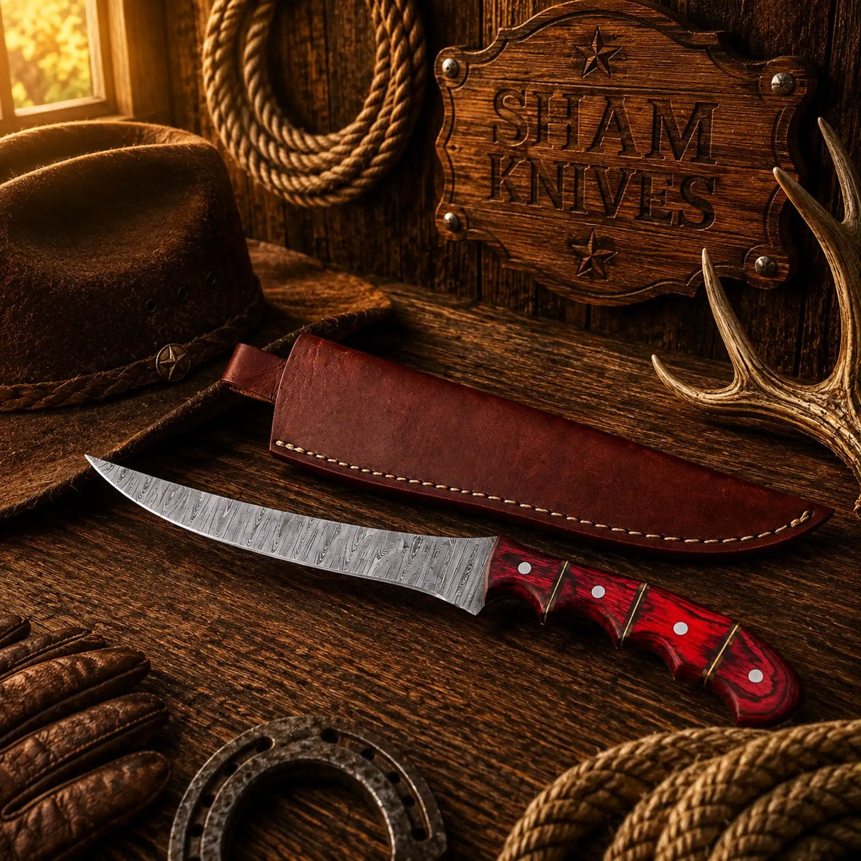 Redfin Legend Damascus Steel Fillet Knife – Red Pakka Wood Handle