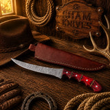 Redfin Legend Damascus Steel Fillet Knife – Red Pakka Wood Handle