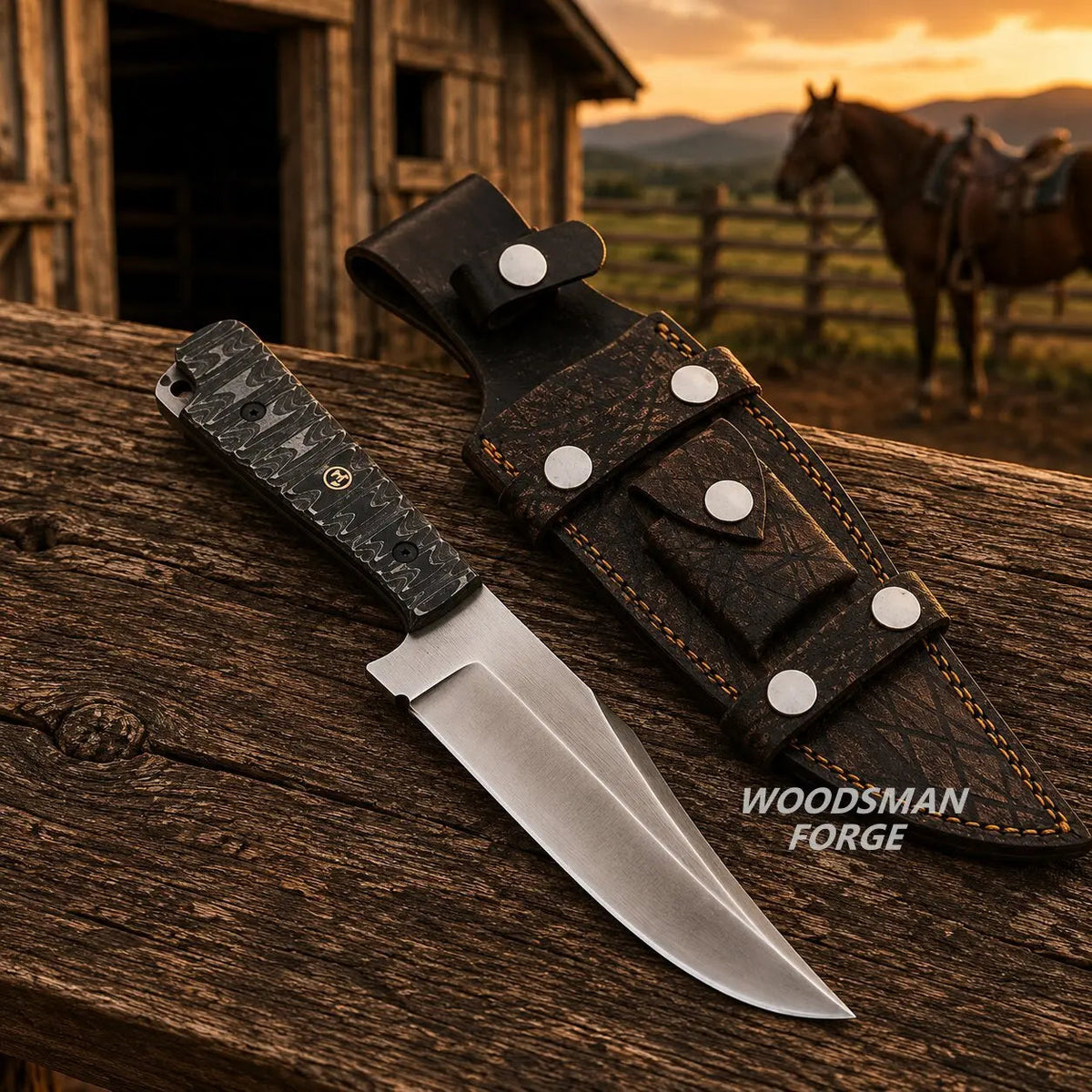 Ridgefang Bowie Knife with Sheath – D2 Steel & G10 Micarta Handle