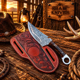 Ring-Tail Copper Damascus Skinning Knife – Resin Handle & Sheath