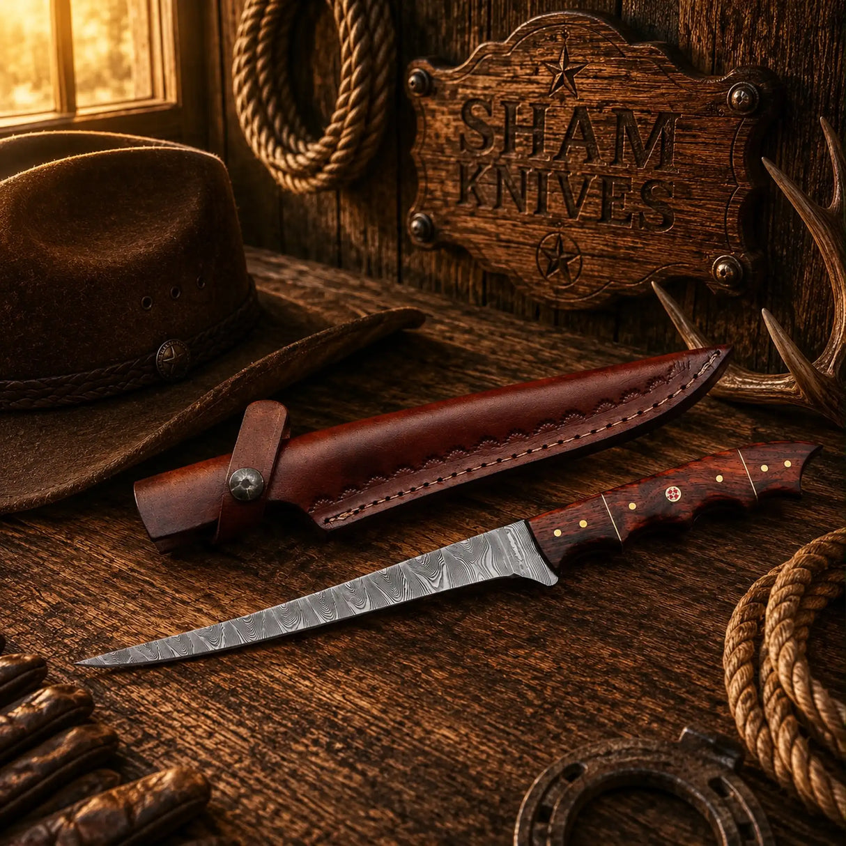 Rosewood Trail Damascus Steel Fillet Knife – Handmade Fishing Knife