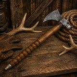Handmade Damascus Steel Tomahawk Axe | Smokey Wood Throwing Hatchet