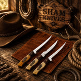 Angler’s Trio 3-Piece 440C Stainless Steel Fillet Knife Set – Bone Handle