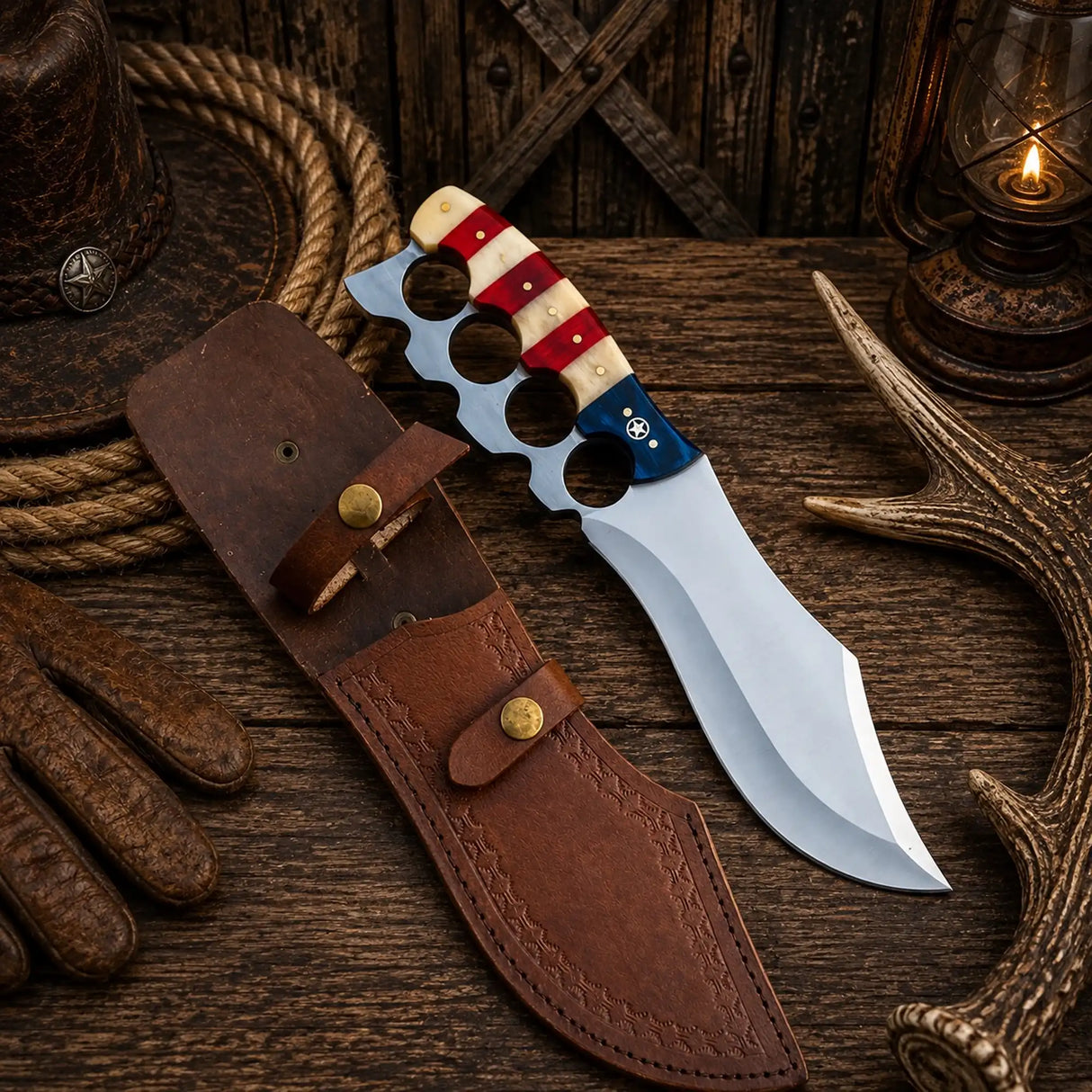 Texas Ranger Bowie Knife – D2 Steel, Finger-Ring Handle & Sheath