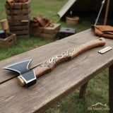 Hand-Forged Viking Bearded Camp Axe with Engraved Hardwood Handle