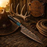 Turquoise Trail 13″ Copper Damascus Gyuto Chef Knife – Resin Handle
