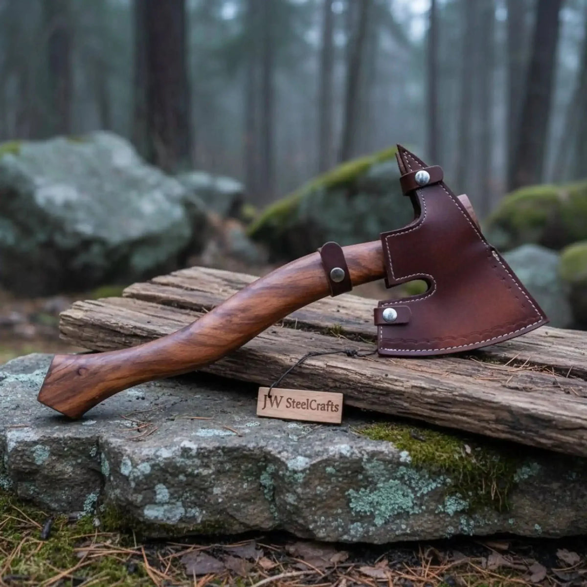 Arrowfen Bearded Spike Axe with Wood Grain Damascus Steel Head