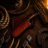 Outlaw Ranch Bull Cutter Knife – Damascus Steel Pinecone Handle