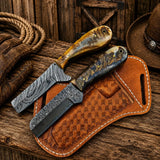 Western Cattleman Bull Cutter Knife Set – Handmade Damascus Skinning & Ranch Blades