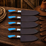 Western Chef Knife Set – D2 Steel Turquoise & Wood Handles