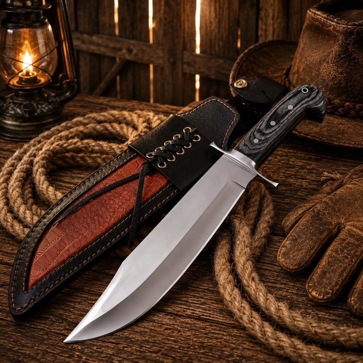 Western Style Hunting Knife – Pakka Wood Handle with Sheath