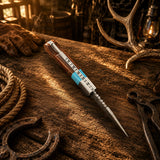 Cowboy Champion Carry Damascus Folding Pocket Knife – Turquoise & Wood Back Lock EDC Knife