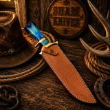 Frontier Legend Bowie Knife – Damascus, Blue Camel Bone & Sheath