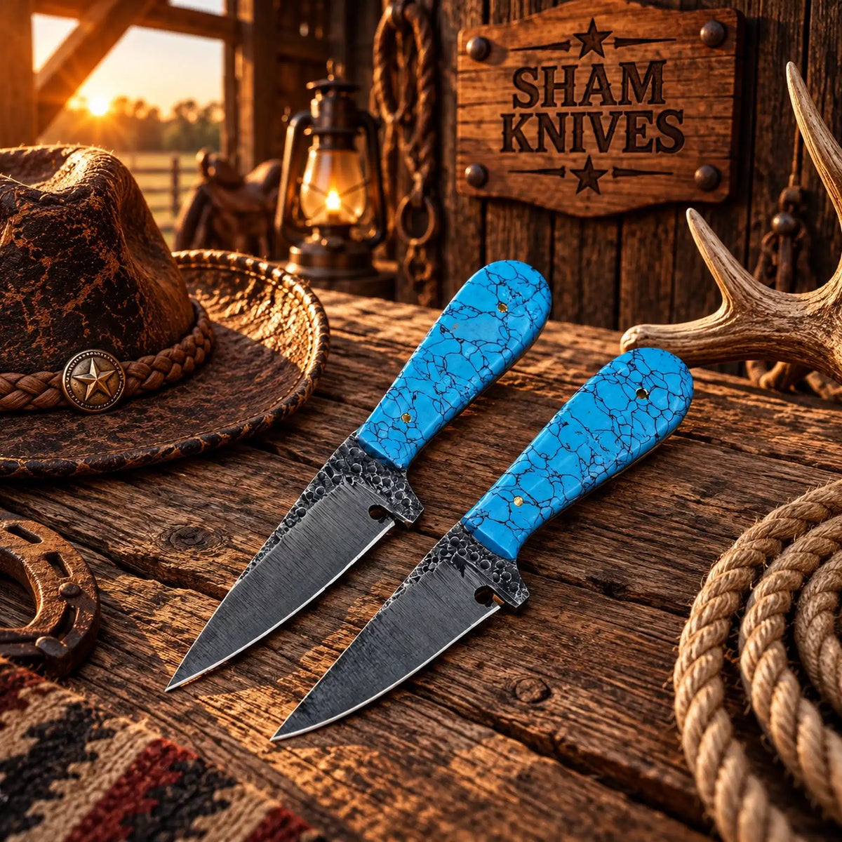 Western Wrangler D2 Hunting & Skinning Knife – Turquoise Handle