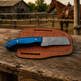 Westmere Damascus Cowboy Bull Cutter Knife – Pakkawood Handle & Leather Sheath