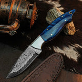 8.6" Handmade Damascus Skinner Knife – Full Tang Resin Handle & Sheath