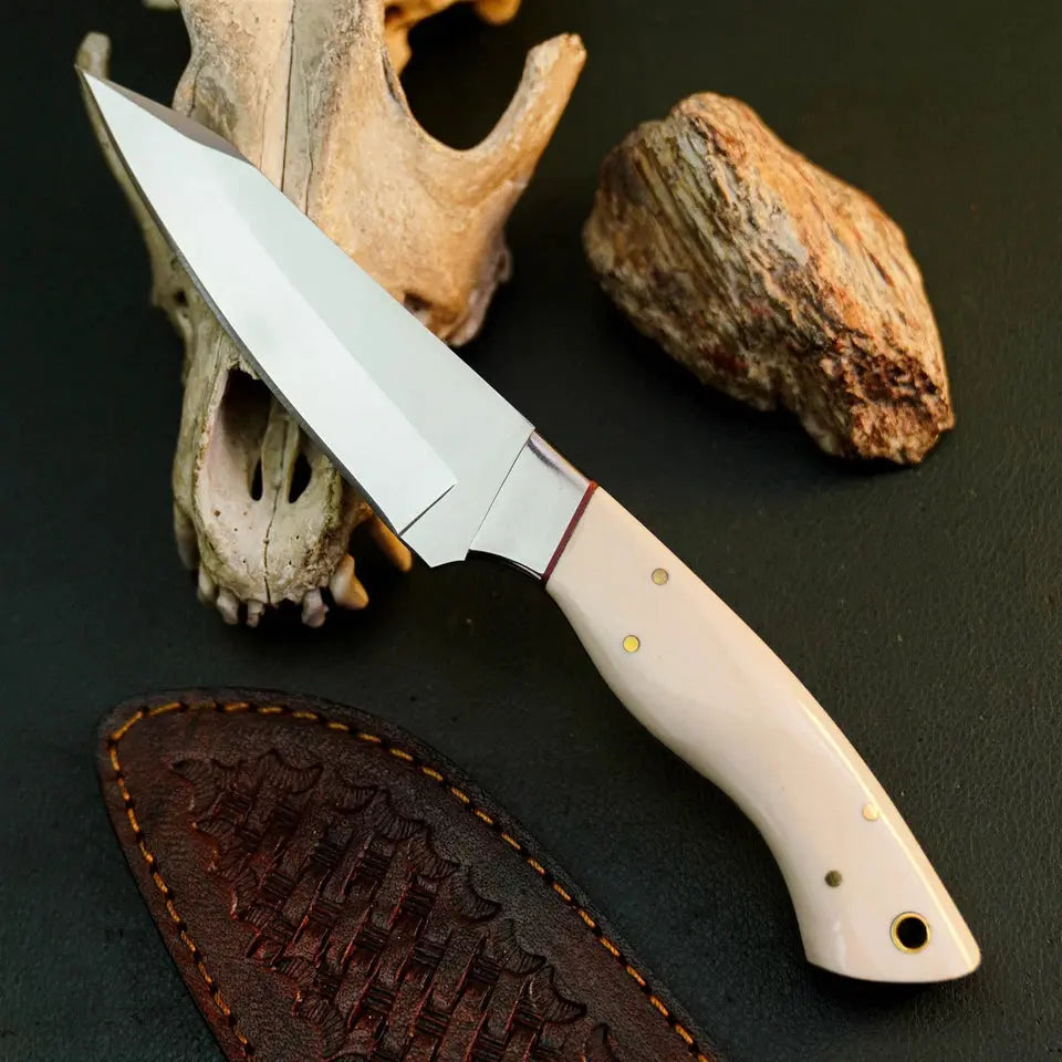 8.7" Handmade Stainless Steel Bushcraft Knife – Full Tang Resin Handle & Sheath