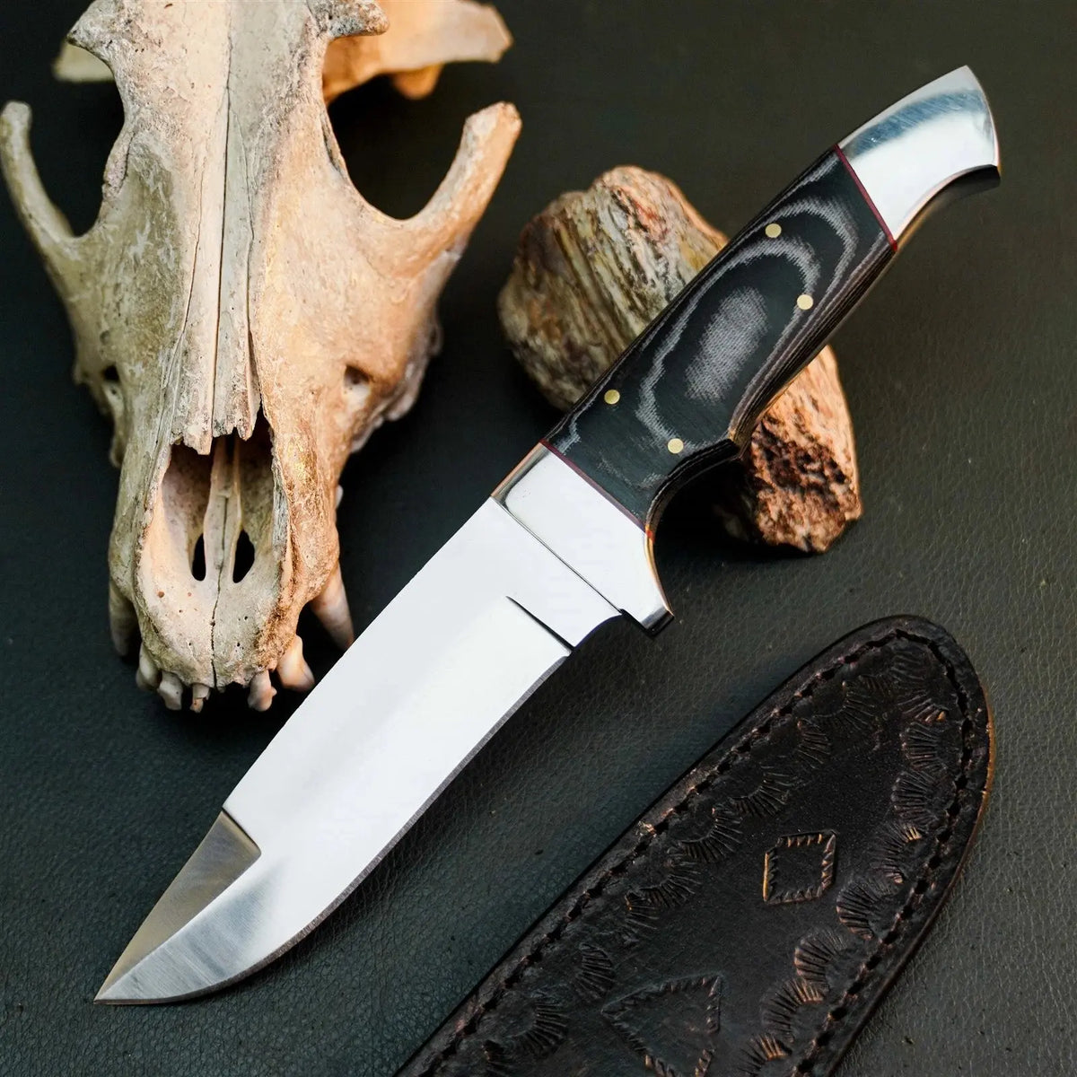 8.8" Handmade Stainless Steel Hunting Knife – Full Tang Micarta Handle & Sheath