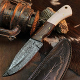9.2" Handmade Damascus Bushcraft Knife – Full Tang Wood Handle & Sheath