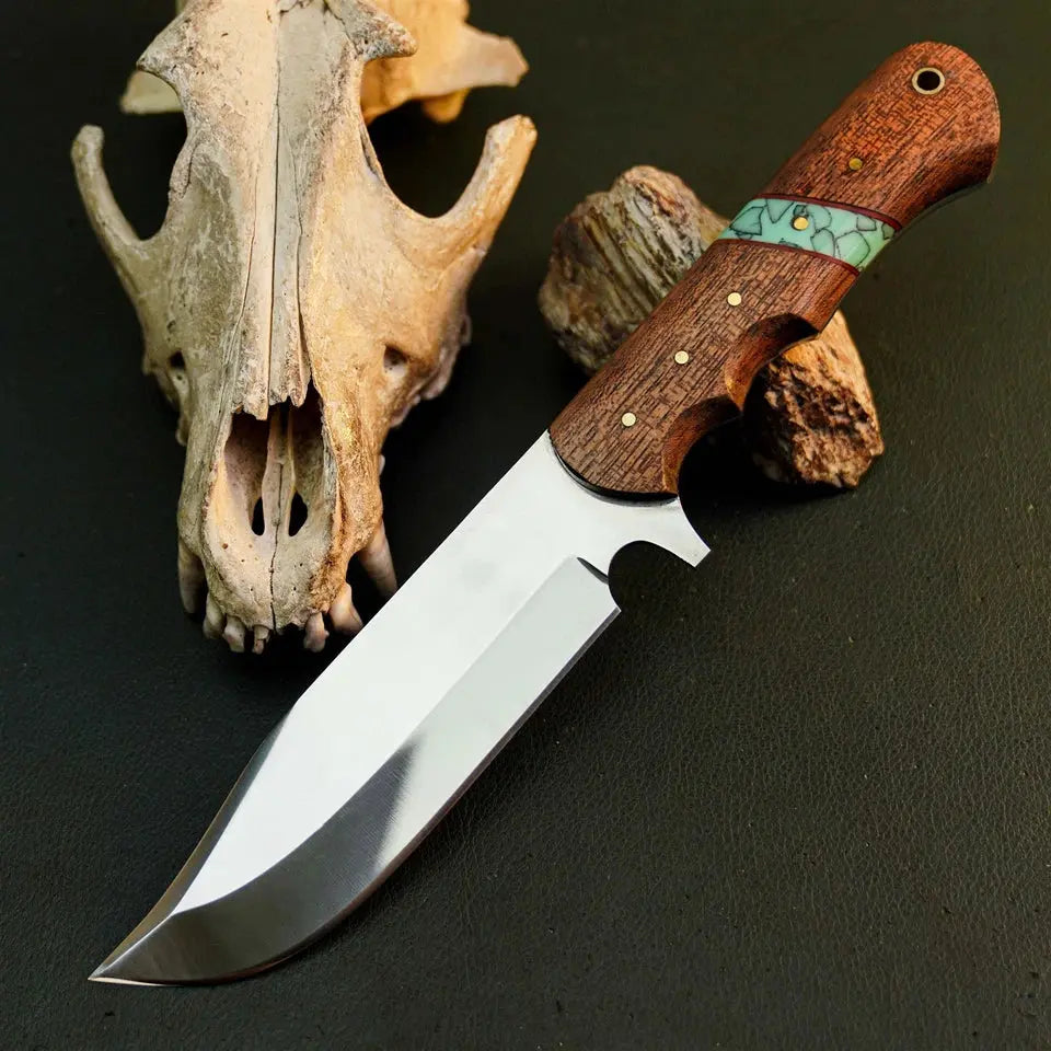 9.8" Handmade Stainless Steel Bushcraft Knife – Full Tang Wood Handle & Sheath