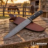 Blackridge Damascus Bowie Knife – Micarta Handle & Leather Sheath