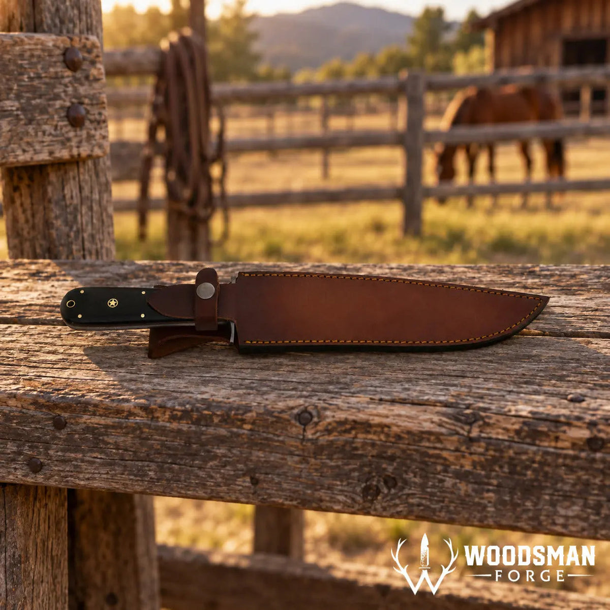 Blackridge Damascus Bowie Knife – Micarta Handle & Leather Sheath