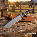 Blackwarden Damascus Bowie Knife – Black Micarta Handle