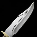 D2 Steel Bowie Knife – Twin Fuller Blade, Stag Antler Handle & Leather Sheath