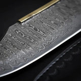 Handmade Damascus Bowie Knife – Rosewood Handle, Brass Guard & Leather Sheath
