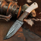9.2" Handmade Damascus Bushcraft Knife – Full Tang Wood Handle & Sheath