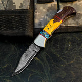 Damascus San Mai Hunting Knife with Wenge & Resin Handle