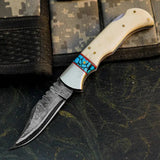 Damascus San Mai Knife with Camel Bone Handle