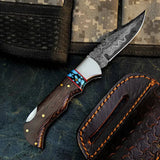 Damascus Folding Hunting Pocket Knife – Wenge Wood Handle