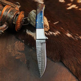 8.8" Handmade Damascus Bushcraft Knife – Full Tang Resin Handle & Sheath