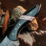 7.8" Handmade Damascus Bushcraft Knife – Full Tang Resin Handle & Sheath