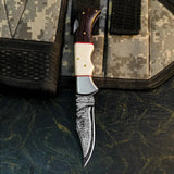 Damascus Folding Hunting Knife with Wenge & Camel Bone Handle